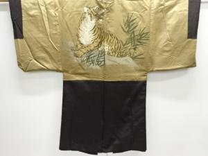 アンティーク　虎模様織出し緞子肩裏男物羽織